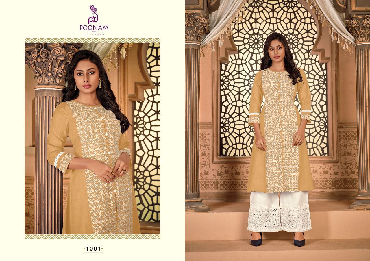 Poonam Kira Cotton Slub Cotton Ethnic Wear Kurti With Bottom Collection